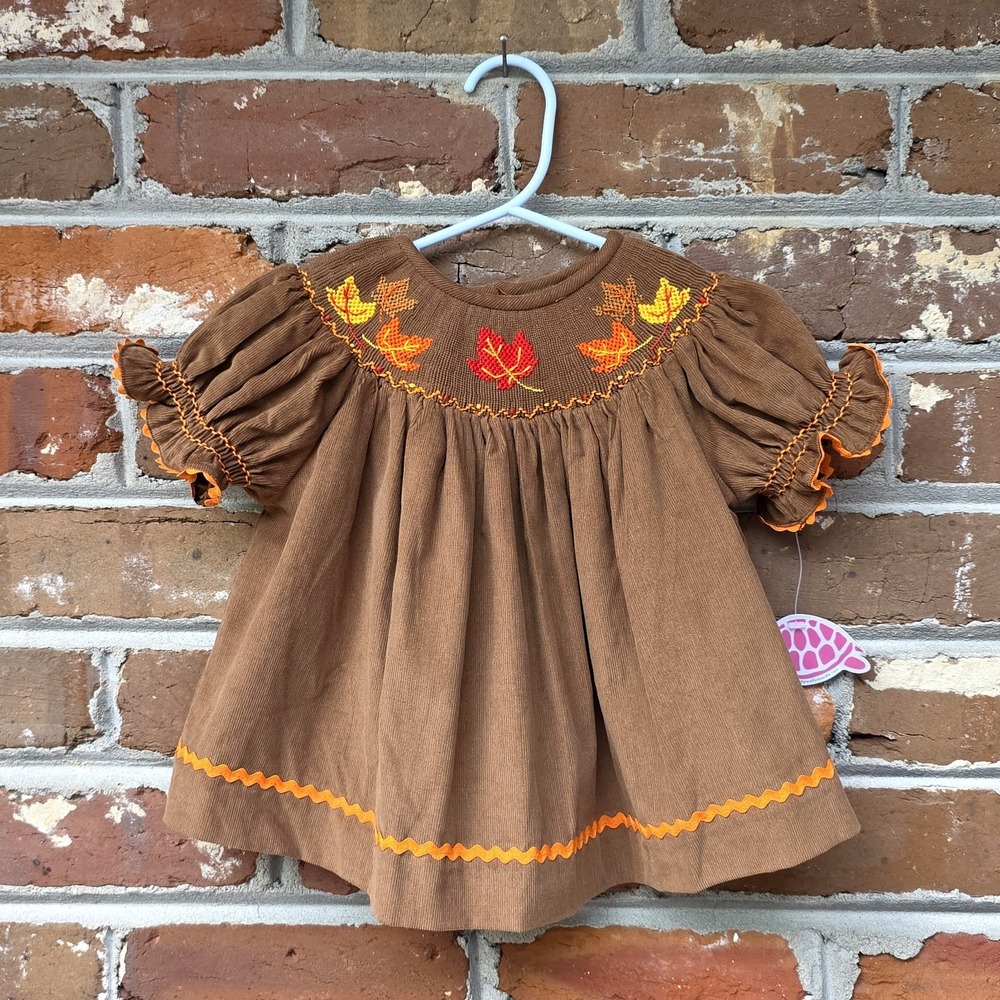 Lolly Wolly Doodle Girls Dress Size 18M Fall Autumn Leaves Corduroy Cottagecore - Picture 2 of 12